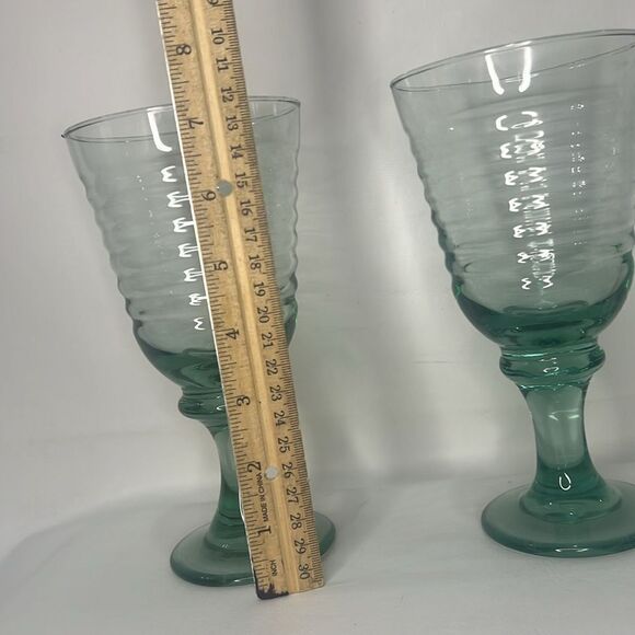 Libby Glass Company Sirrus Water Goblets Glasses Set 2 Insulator Vintage Green - Picture 6 of 8